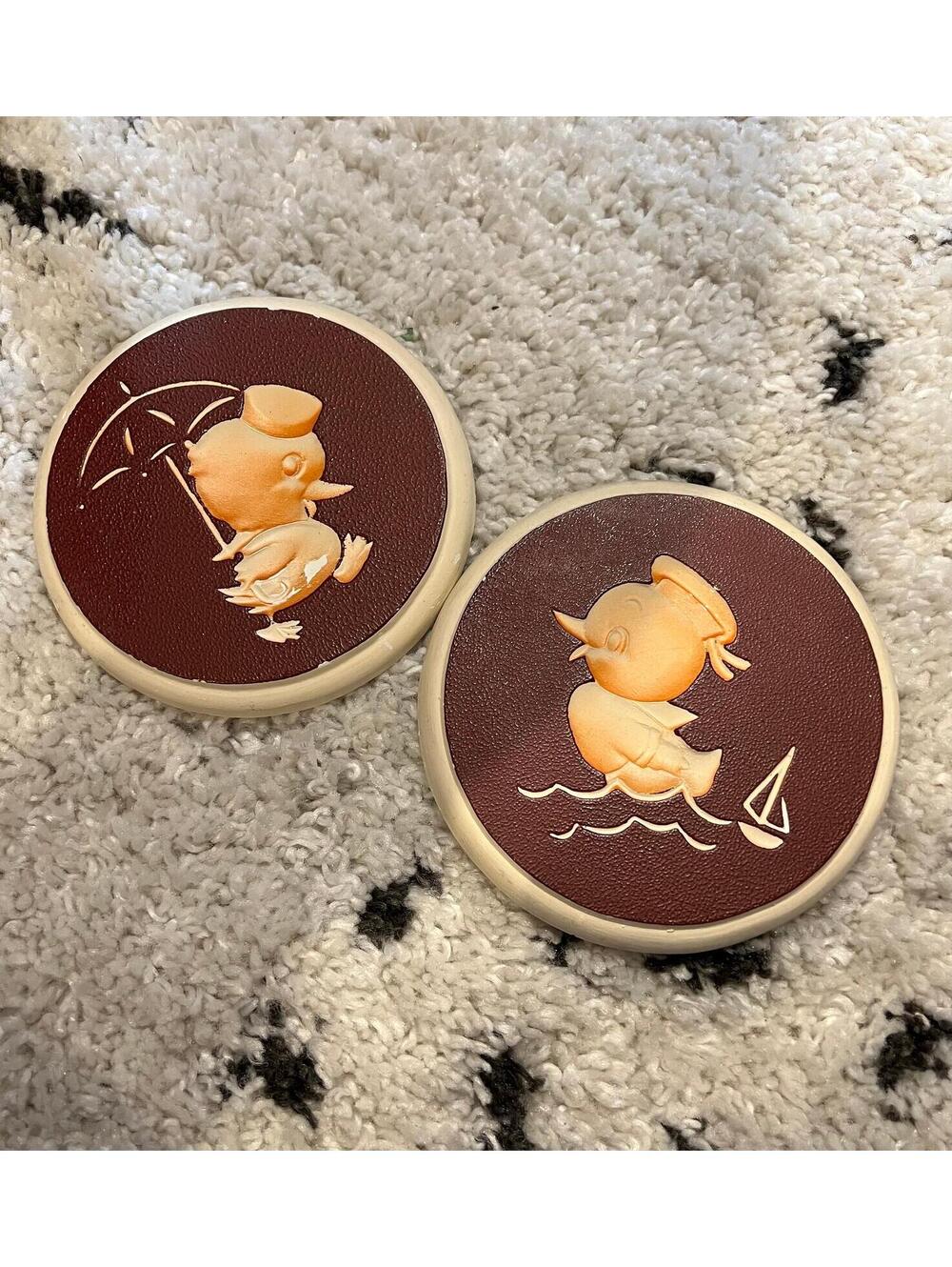 Vintage Miller Studio Chalkware Duck Wall Plaques Set of 2 Brown Yellow Nursery